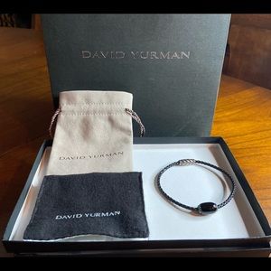 David Yurman Sterling Silver Quartz Black Braided Leather Bracelet.